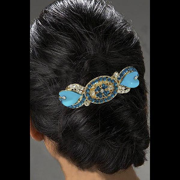 Apurva Pearls Blue Austrian Stone Barrette Hair Clip - 1505222E