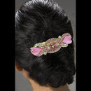 Apurva Pearls Pink Austrian Stone Barrette Hair Clip - 1505222F