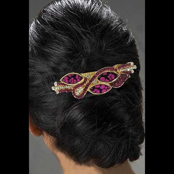 Apurva Pearls Pink Austrian Stone Barrette Hair Clip - 1505223C