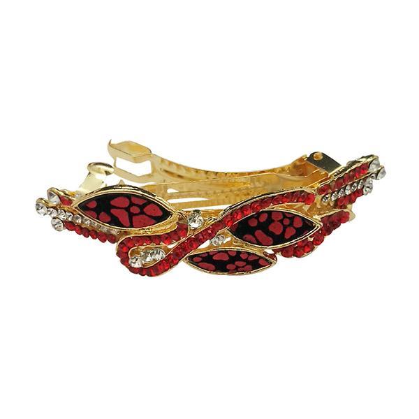 Apurva Pearls Gold Plated Green Austrian Stone Barrette Hair Clip - 1505223D