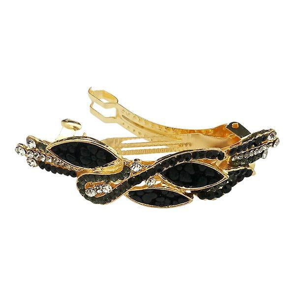 Apurva Pearls Gold Plated Blue Austrian Stone Barrette Hair Clip - 1505223E