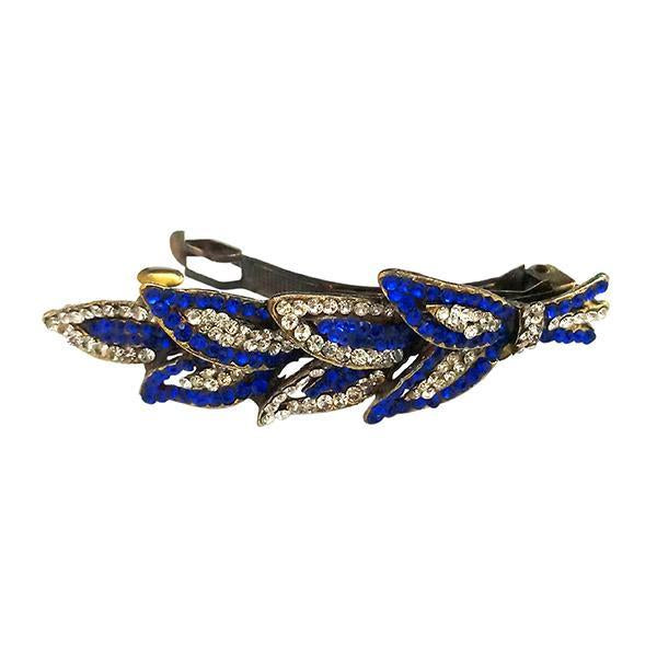 Apurva Pearls Gold Plated Blue Austrian Stone Barrette Hair Clip - 1505224E
