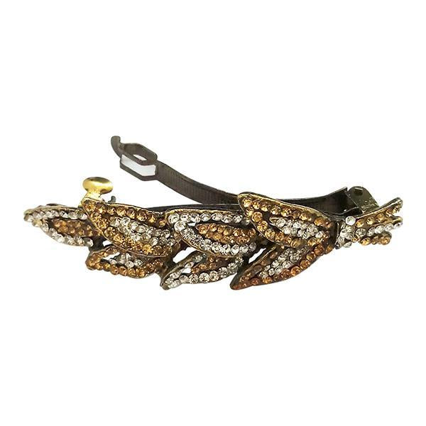 Apurva Pearls Gold Plated Brown Austrian Stone Barrette Hair Clip - 1505224F