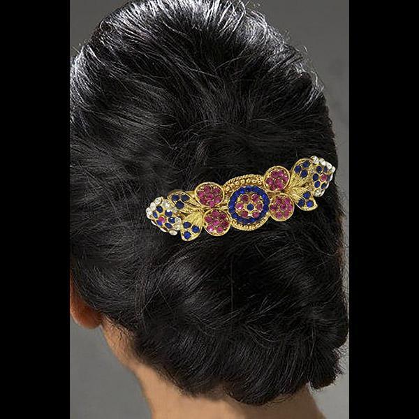 Apurva Pearls Blue Austrian Stone Barrette Hair Clip - 1505226A
