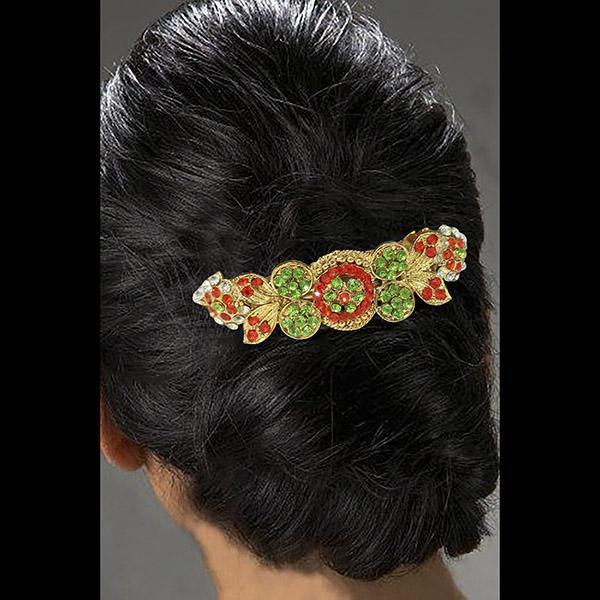 Apurva Pearls Green Austrian Stone Barrette Hair Clip - 1505226B