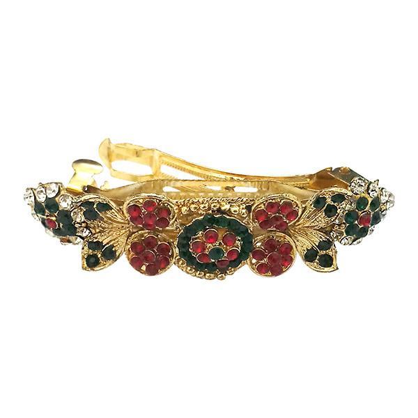 Apurva Pearls Maroon And Green Austrian Stone Barrette Hair Clip - 1505226C