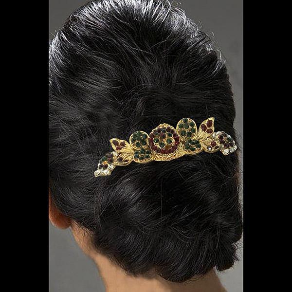 Apurva Pearls Maroon Austrian Stone Barrette Hair Clip - 1505226F