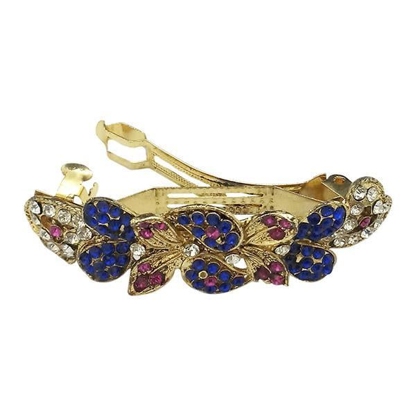 Apurva Pearls Blue And Pink Austrian Stone Barrette Hair Clip - 1505229A