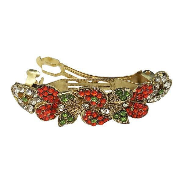 Apurva Pearls Red And Green Austrian Stone Barrette Hair Clip - 1505229B