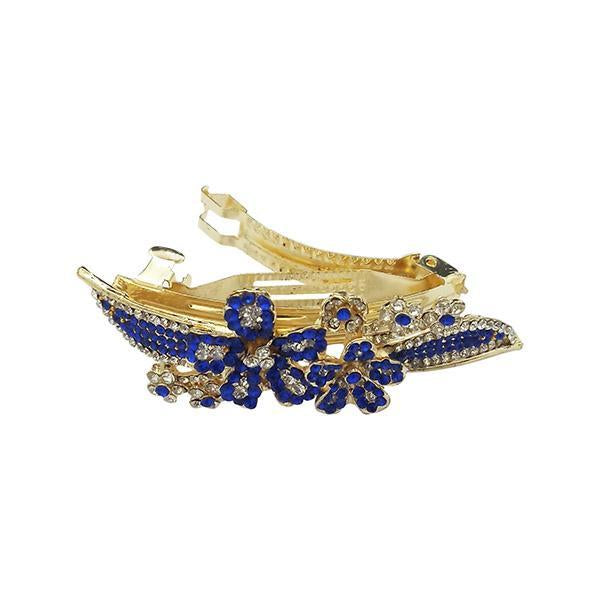 Apurva Pearls Blue Austrian Stone Barrette Hair Clip - 1505231B