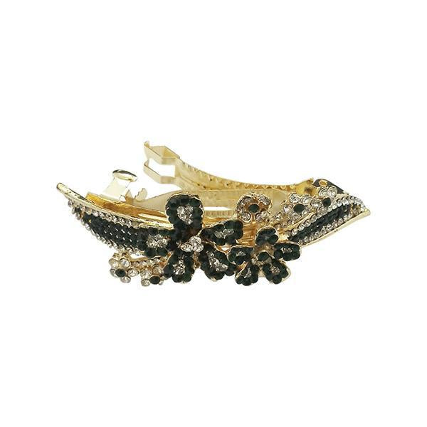 Apurva Pearls Green Austrian Stone Barrette Hair Clip - 1505231E