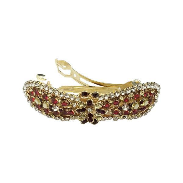 Apurva Pearls Maroon Austrian Stone Barrette Hair Clip