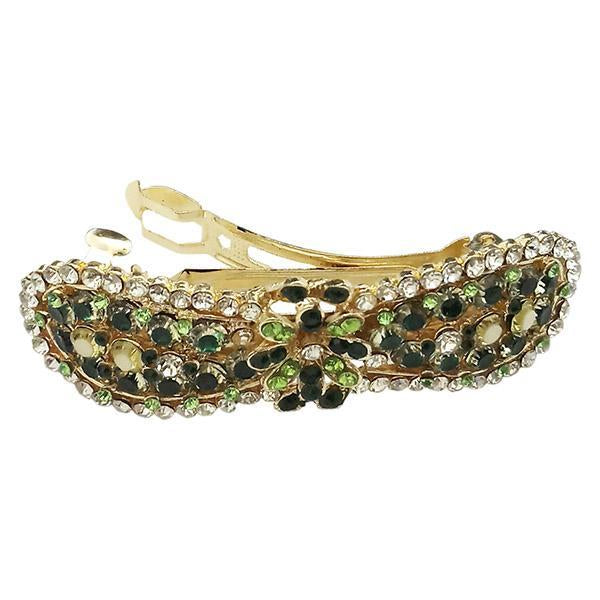 Apurva Pearls Green Austrian Stone Barrette Hair Clip - 1505232D