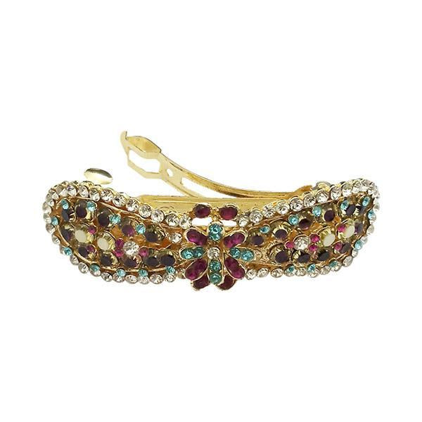 Apurva Pearls Blue And Pink Austrian Stone Barrette Hair Clip - 1505232E