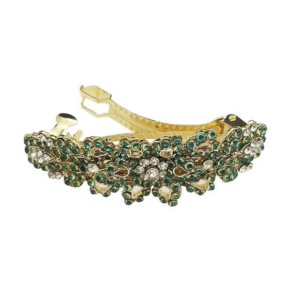 Apurva Pearls Green Austrian Stone Barrette Hair Clip - 1505233B