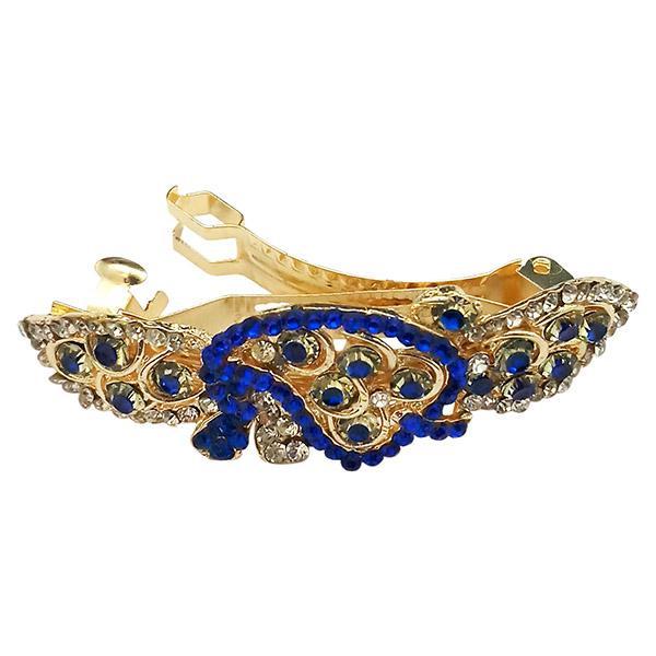 Apurva Pearls Blue Austrian Stone Barrette Hair Clip - 1505235B