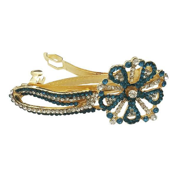 Apurva Pearls Blue Austrian Stone Barrette Hair Clip - 1505236A