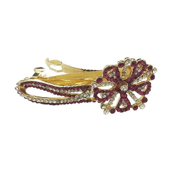 Apurva Pearls Pink Austrian Stone Barrette Hair Clip - 1505236D