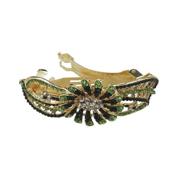 Apurva Pearls Green Austrian Stone Barrette Hair Clip - 1505237B