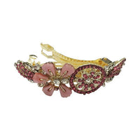 Apurva Pearls Pink Austrian Stone Floral Barrette Hair Clip - 1505238F