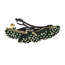 Apurva Pearls White Pearl Green Austrian Stone Barrette Hair Clip - 1505247D