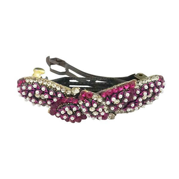 Apurva Pearls White Pearl Pink Austrian Stone Barrette Hair Clip - 1505247E