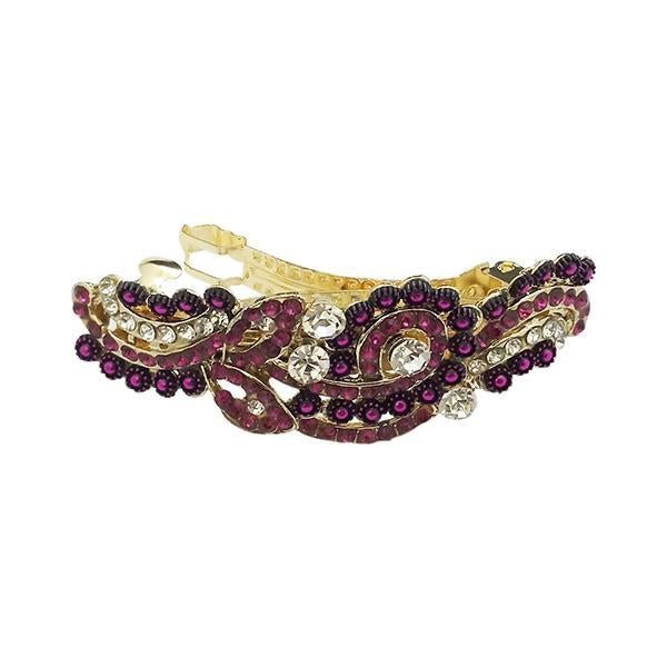 Apurva Pearls Pink Austrian Stone Barrette Hair Clip - 1505249B