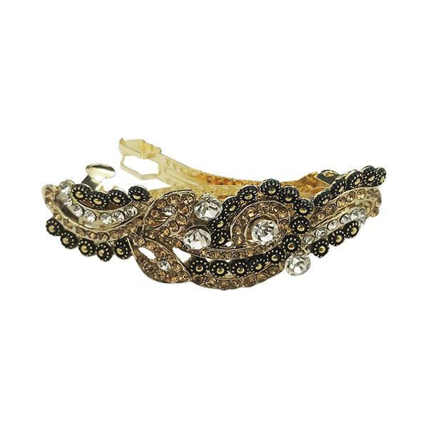 Apurva Pearls Brown Austrian Stone Barrette Hair Clip - 1505249C