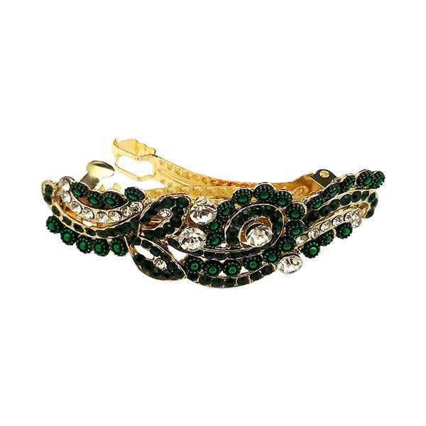 Apurva Pearls Green Austrian Stone Barrette Hair Clip - 1505249D