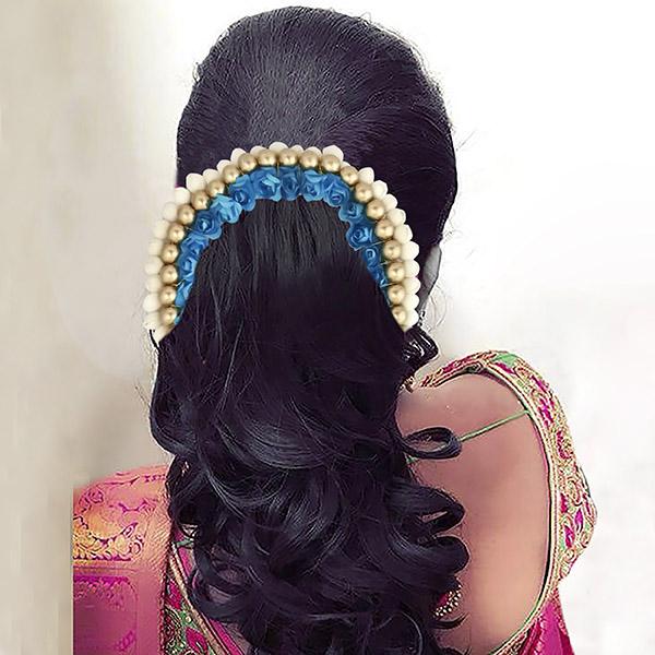 Tip Top Fashions White Blue Floral Hair Brooch - 1505307E