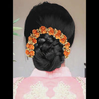 Apurva Pearls Orange Floral Hair Brooch - 1505401B