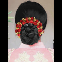 Apurva Pearls Red Floral Hair Brooch - 1505401C
