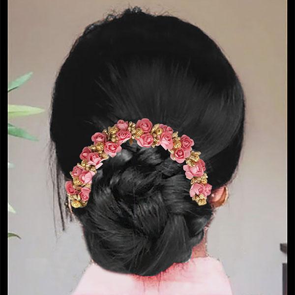 Apurva Pearls Pink Rose Hair Brooch - 1505401E