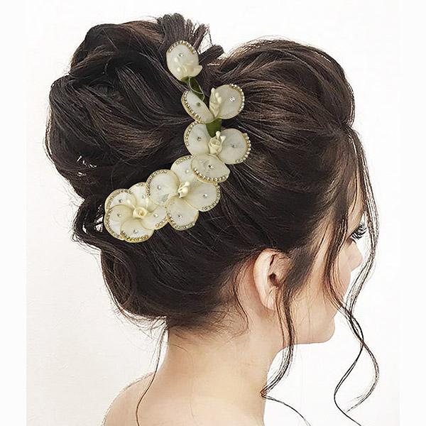 Apurva Pearls Austrian Stone White Floral Hair Brooch - 1505402B