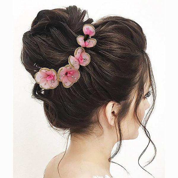 Apurva Pearls Austrian Stone Pink Floral Hair Brooch - 1505402C