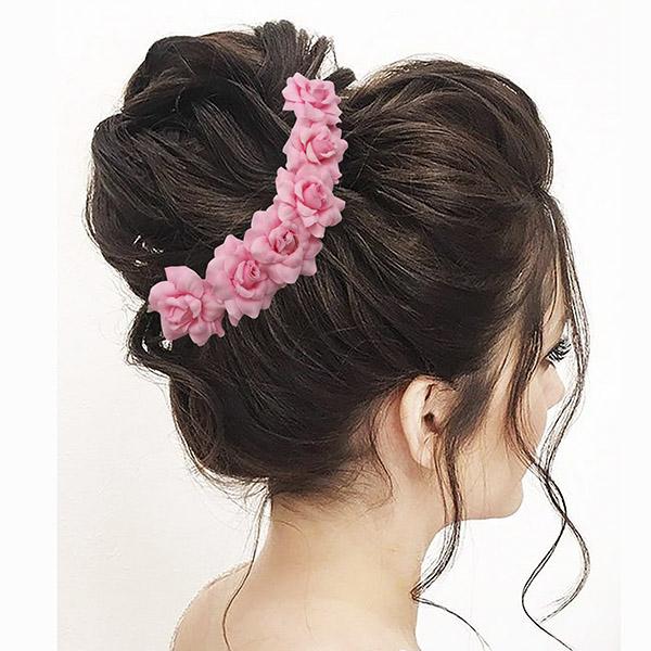 Apurva Pearls Pink Floral Hair Brooch - 1505403A