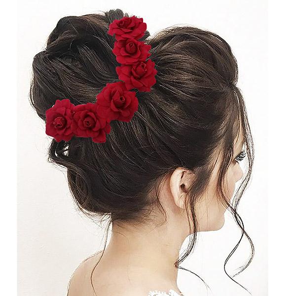 Apurva Pearls Red Floral Hair Brooch - 1505403B