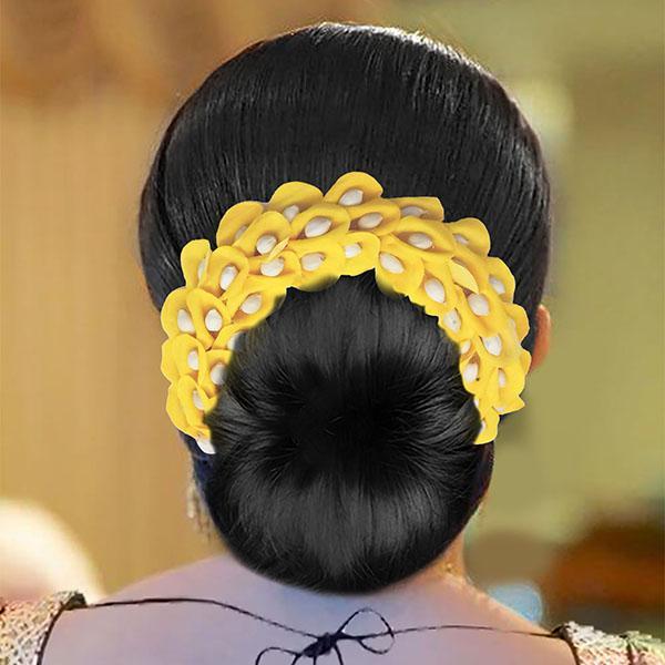 Apurva Pearls Yellow Floral Hair Brooch - 1505404B
