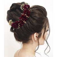 Apurva Pearls Maroon Floral Hair Brooch - 1505405A