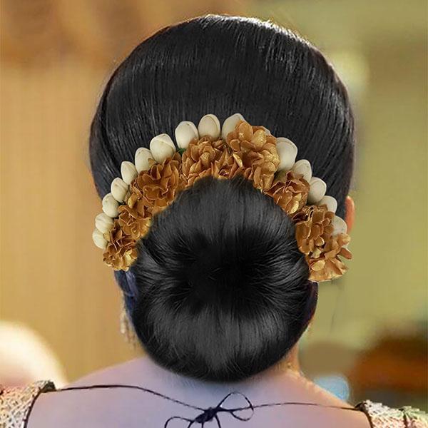 Apurva Pearls Gold Floral Hair Brooch - 1505406F
