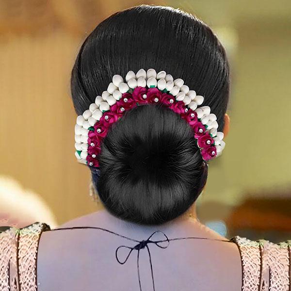 Apurva Pearls Pink Floral Hair Brooch - 1505408B