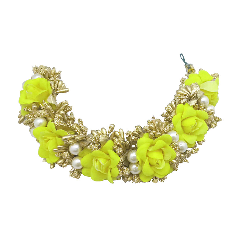 Apurva Pearl Floral Design Yellow Hair Brooch - 1505409B