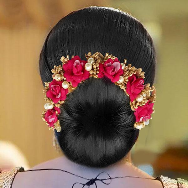 Apurva Pearls Pink Floral Hair Brooch - 1505409C