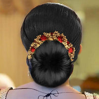 Apurva Pearls Red Floral Hair Brooch - 1505411A