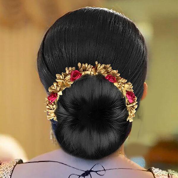 Apurva Pearls Pink Floral Hair Brooch - 1505411D