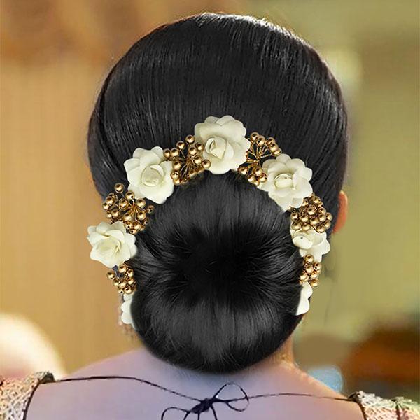 Apurva Pearls White Floral Hair Brooch - 1505412B