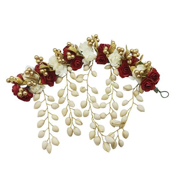 Apurva Pearls Red Pearl Floral Hair Brooch - 1505422A