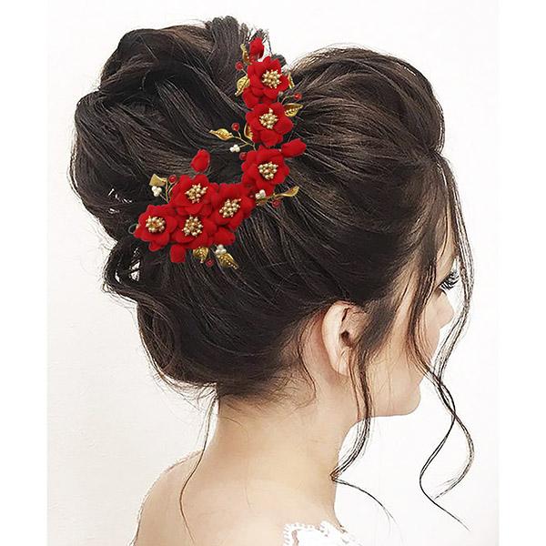 Apurva Pearls Pearl Red Floral Hair Brooch - 1505425