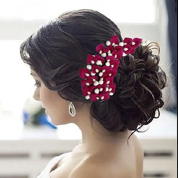 Apurva Pearls Pink Floral Hair Brooch - 1505428