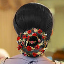 Apurva Pearls Red Floral Hair Brooch - 1505429